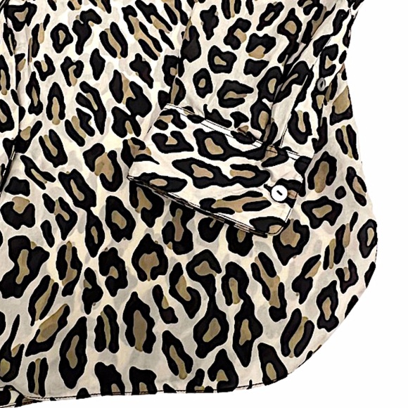 Theory Classic Straight Leopard Print Silk Shirt - Picture 6 of 14